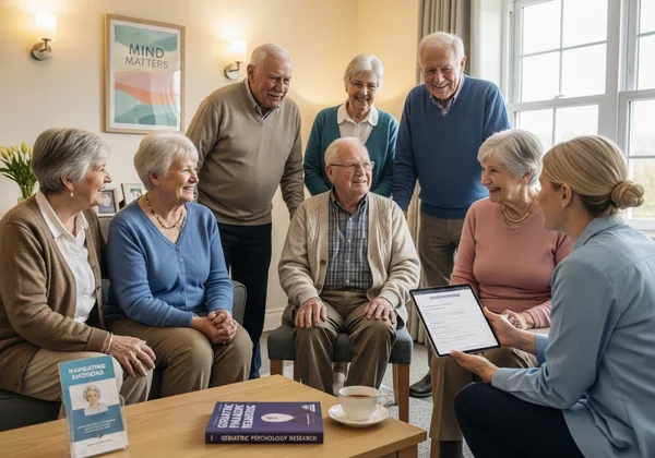 Seniors with healthcare pro, trusted mental health tool.