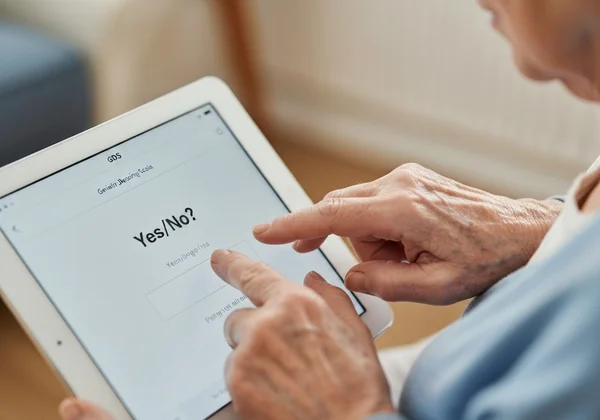 Screenshot of the Geriatric Depression Scale on a tablet