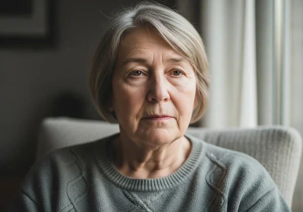 Older adult looking contemplative, hinting at hidden emotional pain
