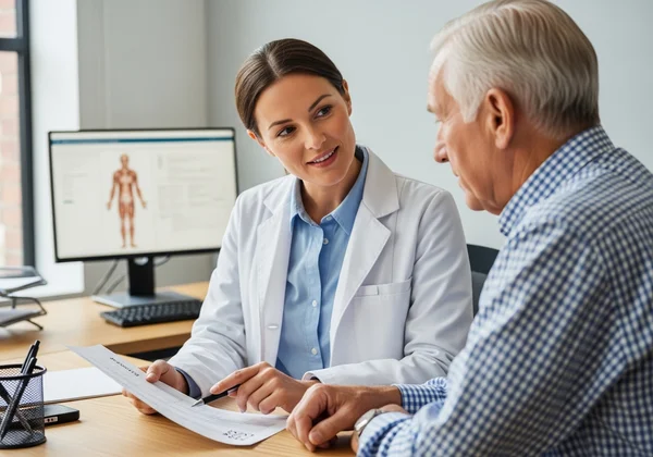 Doctor reviewing GDS results with senior patient