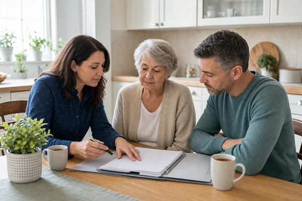 Family reviewing dementia care notes