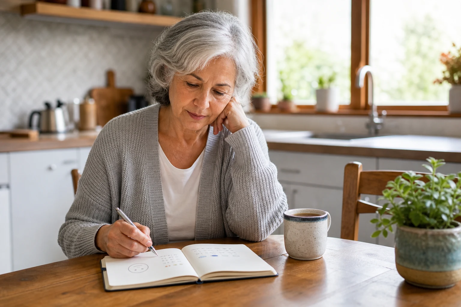 Older adult reviewing mood notes