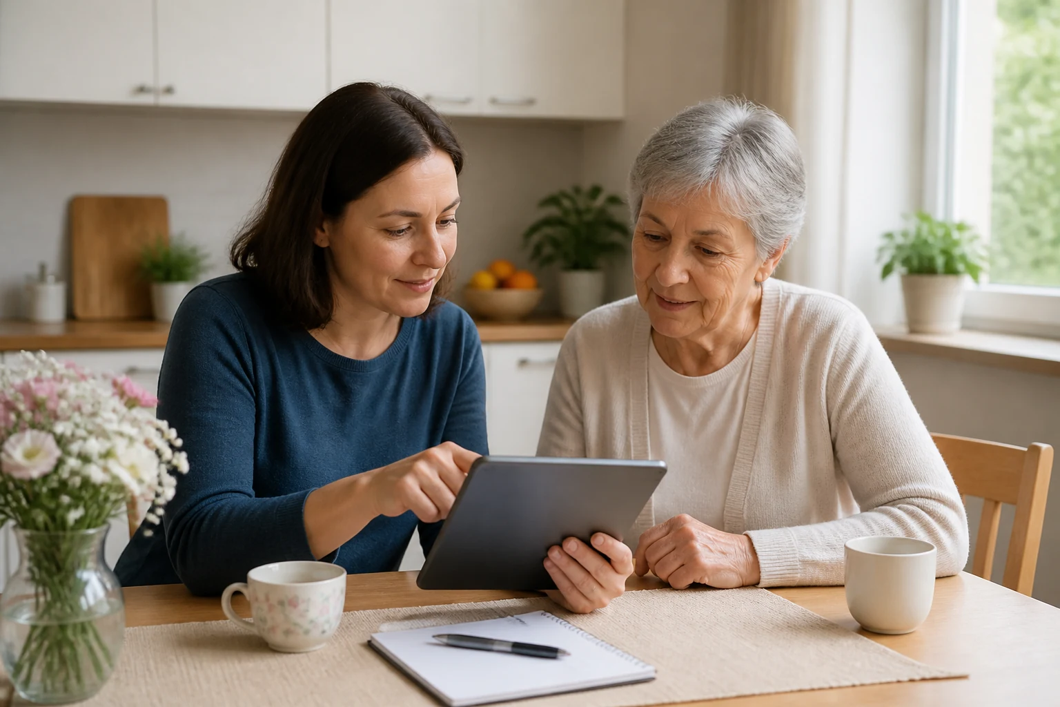 Calm caregiver screening scene